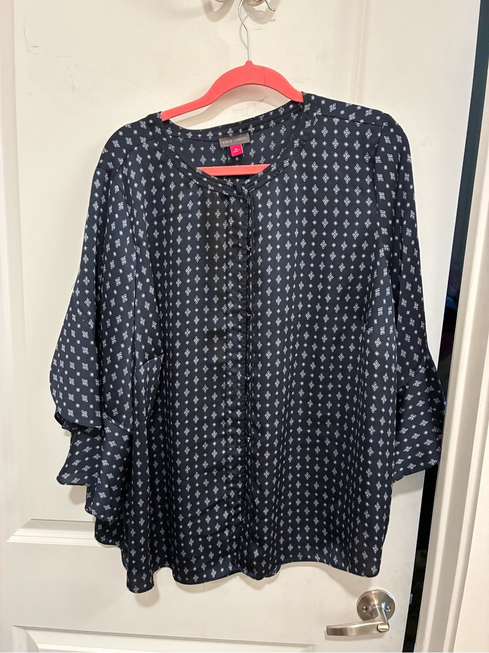 Vince Camuto Navy Polka Dot Flutter Sleeve Blouse - Picture 2 of 6